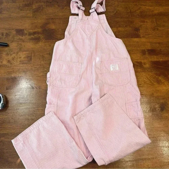 Laken & McKey pink white striped overalls size 7 100% cotton girls - Picture 4 of 8
